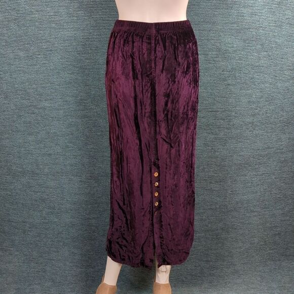 Vintage 90s Purple Velvet Maxi-Skirt, Shell Buttons on Back Slit TSD Collection - Picture 4 of 8
